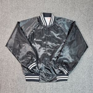 Vintage 80s Hartwell Ravens Satin Bomber Jacket Varsity Black Mens L Made In USA